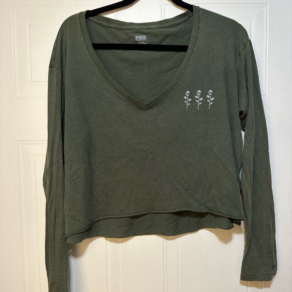 PINK Green Long Sleeve Top